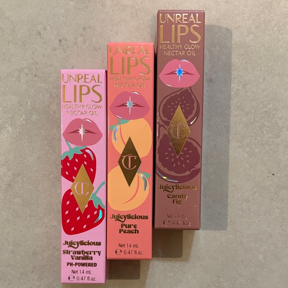 Charlotte Tilbury Unreal Lips Set - Strawberry Vanilla, Pure Peach, Candy Fig